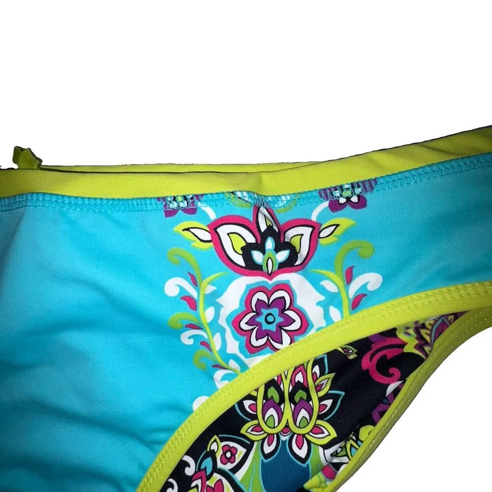 Athleta Reversible Bikini Swim Bottoms Size Medium Drawstring Waist Wildflower